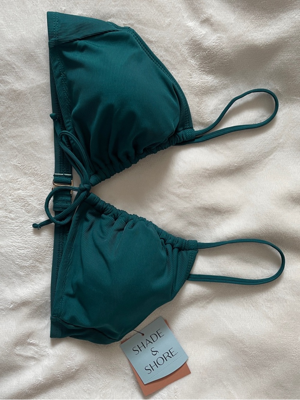 Shade & Shore Deep Teal Ribbed Triangle Bikini Top